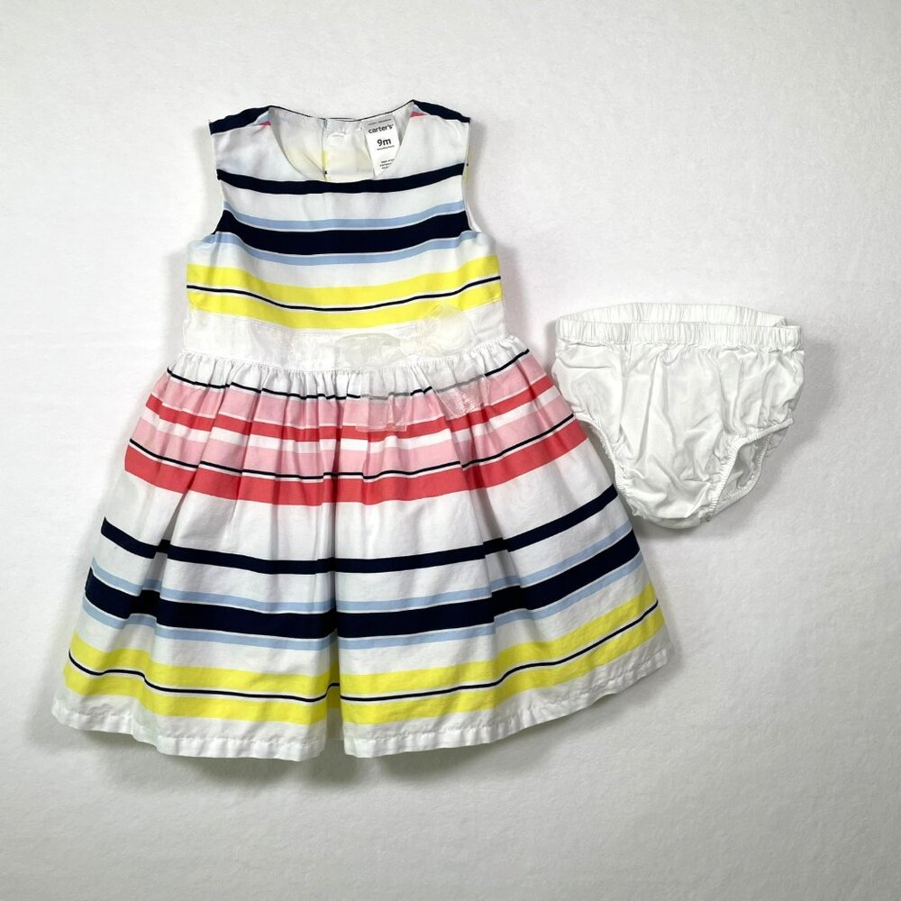Carter’s Baby Empire Waist Striped Dress Bloomers Set 9 Months Easter